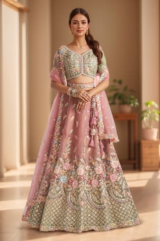 Samyukta Singhania Floral Embroidered Ombre Lehenga Set 