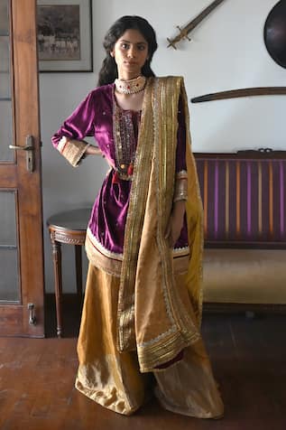 Shorshe Clothing Purple Sequin Embroidered Kurta & Gharara Set 