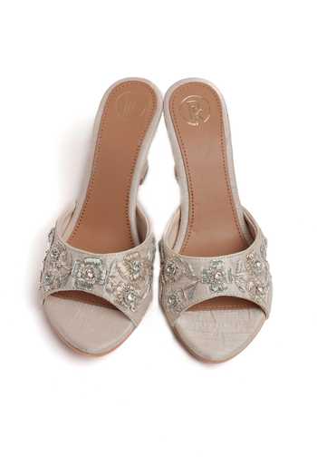 PREET KAUR Ivory Bloom Embroidered Heels 