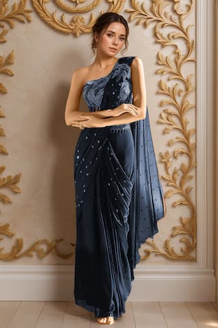 Samyukta Singhania Scattered Embroidered Pre-Draped Saree With Blouse 