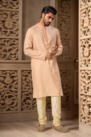 Brocade Woven Peach Kurta Set 