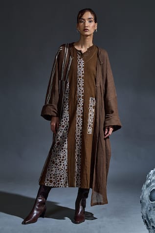 BANANA labs Hand Block Printed Dress & Overcoat Set 