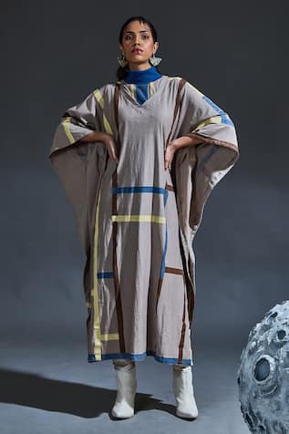 BANANA labs Hand Block Stripe Kaftan With Inner Dress 