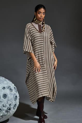 BANANA labs Stripe Print Mesh Kaftan With Dress 