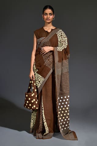 BANANA labs Circle Checkered Block Print Saree 