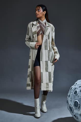 BANANA labs Grey Hand Block Printed Trench Coat 