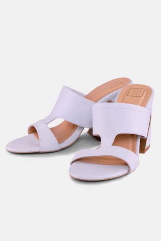 Light Blue Cutwork Strap Block Heels 