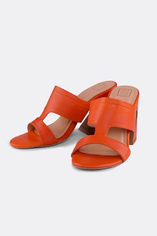 Rust Orange Cutwork Strap Block Heels 
