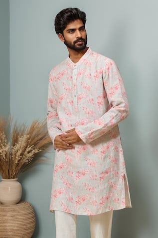Ewoke Grey Floral Pattern Straight Kurta 