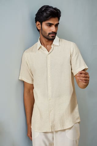 Ewoke Checkered Half Sleeve Tencel Shirt 