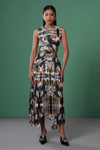 Advait Floral Print Pleated Midi Dress 