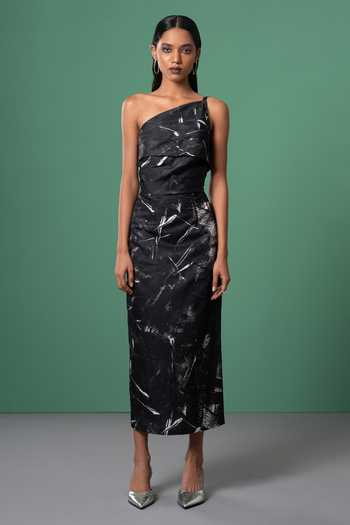 Advait Black Galaxy Print Midi Dress 