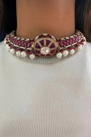 Ruby Red Meenakari Necklace Set 