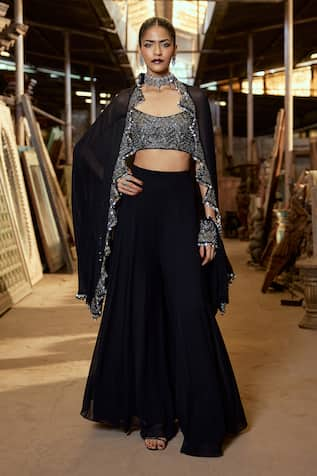 Karishma Khanduja Bareilly Geometric Embroidered Cape Pant Set 