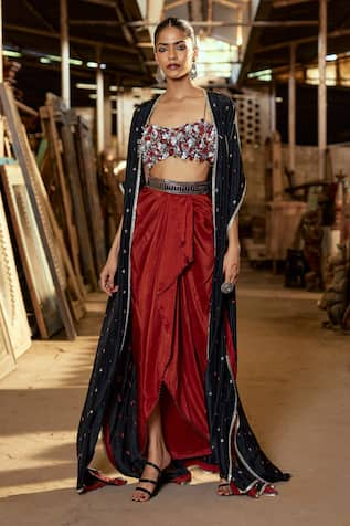 Karishma Khanduja Bareilly Sequin Embroidered Cape & Dhoti Pant Set 