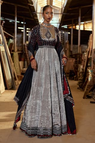 Karishma Khanduja Bareilly Geometric Sequin Anarkali Set With Dupatta 