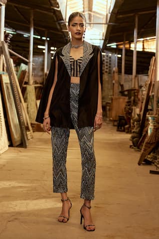 Karishma Khanduja Bareilly Geometric Cutdana Embroidered Jacket Pant Set 