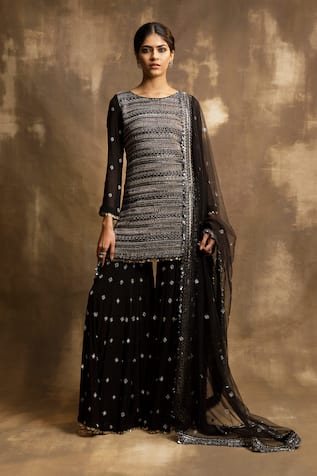 Karishma Khanduja Bareilly Tribal Embroidered Black Kurta Gharara Set 