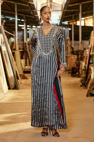 Karishma Khanduja Bareilly Geometric Sequin Stripe Kaftan Set 