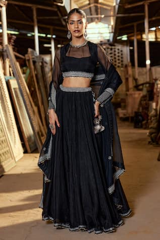 Karishma Khanduja Bareilly Black Placement Embroidered Lehenga Set 