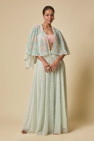 Masumi Mewawalla Embroidered Cape Gharara Set 