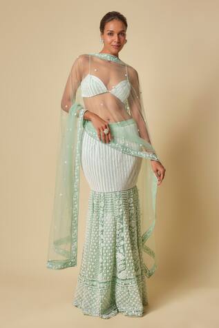 Masumi Mewawalla Mint Green Mermaid Embroidered Skirt Set 
