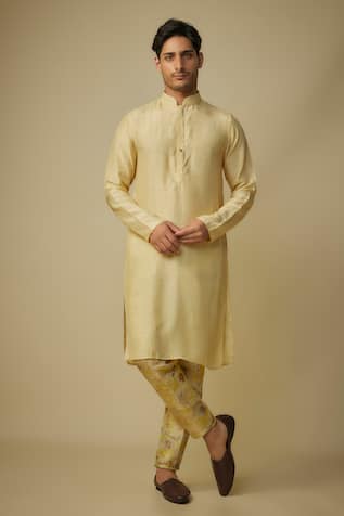 Masumi Mewawalla Plain Kurta & Woven Pant Set 