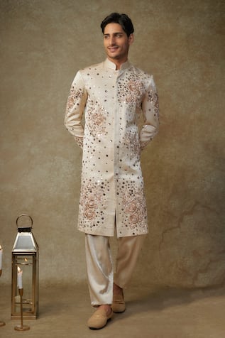 Masumi Mewawalla Embroidered Beige Sherwani & Pant Set 