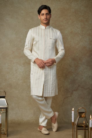 Masumi Mewawalla Beige Crystal Embroidered Sherwani Set 