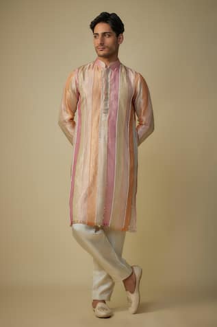 Masumi Mewawalla Sequin & Cutdana Stripe Embroidered Kurta With Pant 