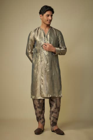 Masumi Mewawalla Solid Angarkha Tissue Kurta With Dhoti 