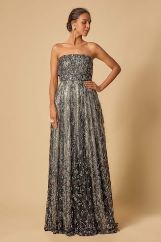 Masumi Mewawalla Celeste Sequin Embellished Off Shoulder Gown 