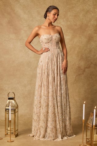 Masumi Mewawalla Sequin Bloom Embroidered Gown 