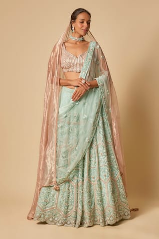 Masumi Mewawalla Gullista Embroidered Mint Green Lehenga Set 