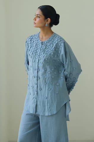 Shop Nirvanaa Blue Circle Applique Button Down Shirt 