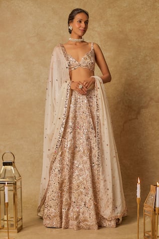 Masumi Mewawalla Beige Gardenia Embroidered Lehenga Set 