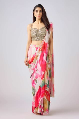 Basanti - Kapde Aur Koffee X AZA Garden Print Pre-Draped Saree With Blouse 