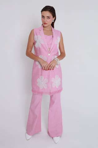 Shagufta Floral Bead Embroidered Jacket Pant Set 