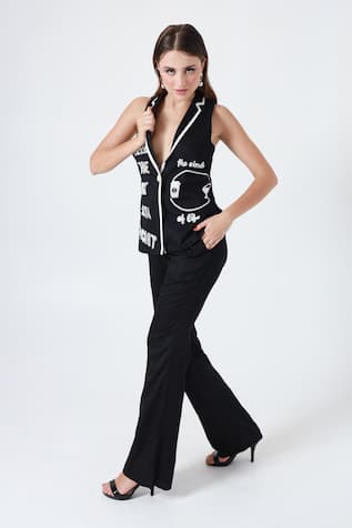 Shagufta Black Bead Embroidered Jacket & Pant Set 