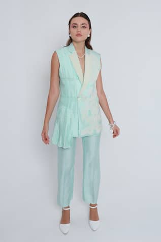 Shagufta Embroidered Pearl Detail Jacket Pant Set 