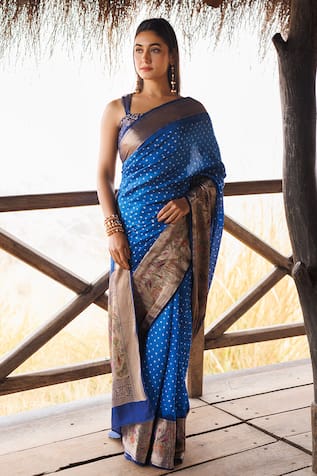 Geroo Jaipur Bandhani Handwoven Designer Saree 