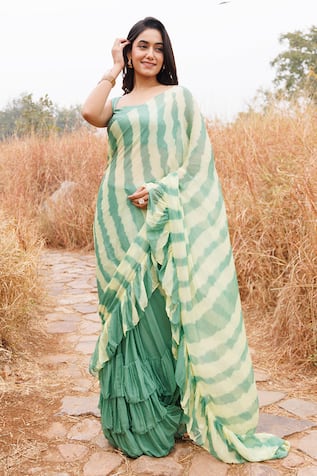 Geroo Jaipur Leheriya Ruffle Pre-Stitched Saree 