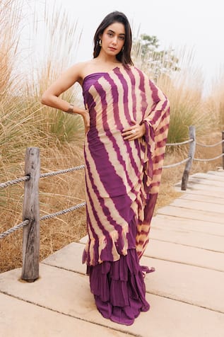 Geroo Jaipur Leheriya Ruffle Pre-Stitched Saree 