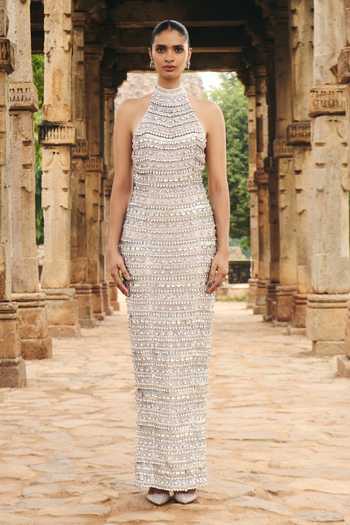 Itrh Halter Neck Stone & Sequin Maxi Dress 