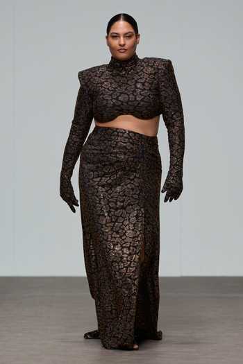 Itrh Black Crystal Leopard Print Top & Skirt Set 