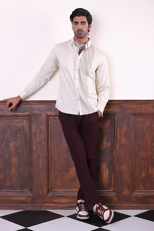 Abkasa Beige Side Pintuck Shirt 