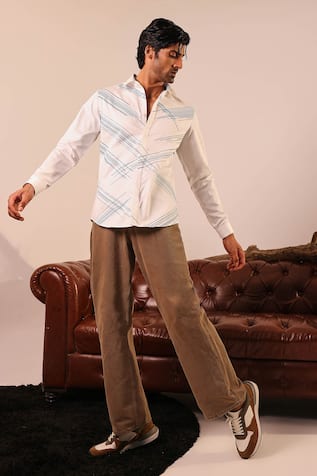 Abkasa White Embroidered Cross Pattern Shirt 