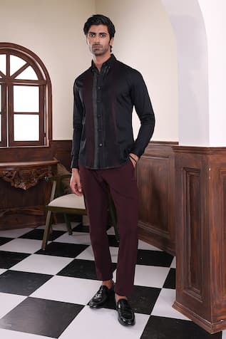 Abkasa Pintuck Side Panel Black Shirt 
