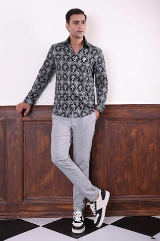 Abkasa Geometric Floral Pattern Shirt 