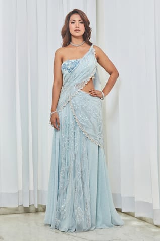 Saaj by Ankita Crystal Embroidered Cutout Saree Gown 